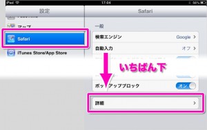 iPadの詳細メニュー